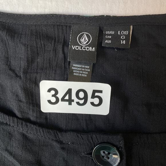 Volcom Women Dress L (10) Black Floral A-Line Button Short Sleeve Knee Length - Picture 2 of 9